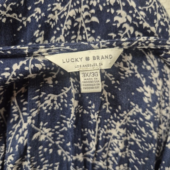 Lucky Brand Plus Sz 3X Dress Navy Blue Botanical Print V-Neck Maxi Boho Flutter - Picture 8 of 9